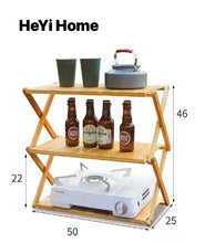 Load image into Gallery viewer, 【HeYi Home】Outdoor camping portable storage rack cross-border picnic multi-functional self-driving travel multi-layer Japanese-style bamboo and wood folding storage rack