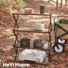 Load image into Gallery viewer, 【HeYi Home】Outdoor camping portable storage rack cross-border picnic multi-functional self-driving travel multi-layer Japanese-style bamboo and wood folding storage rack