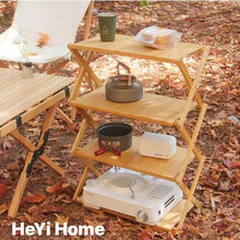 Load image into Gallery viewer, 【HeYi Home】Outdoor camping portable storage rack cross-border picnic multi-functional self-driving travel multi-layer Japanese-style bamboo and wood folding storage rack
