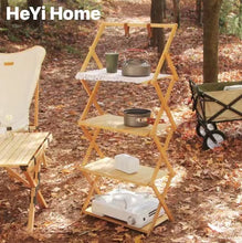 Load image into Gallery viewer, 【HeYi Home】Outdoor camping portable storage rack cross-border picnic multi-functional self-driving travel multi-layer Japanese-style bamboo and wood folding storage rack
