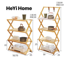 Load image into Gallery viewer, 【HeYi Home】Outdoor camping portable storage rack cross-border picnic multi-functional self-driving travel multi-layer Japanese-style bamboo and wood folding storage rack
