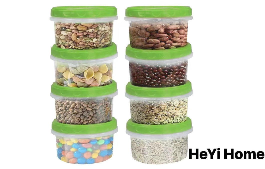 [HeYi Home]8 Ounce reuseable small plastic freezer storage container jars with screw lid for food snacks lunch(8Pcs, Green)